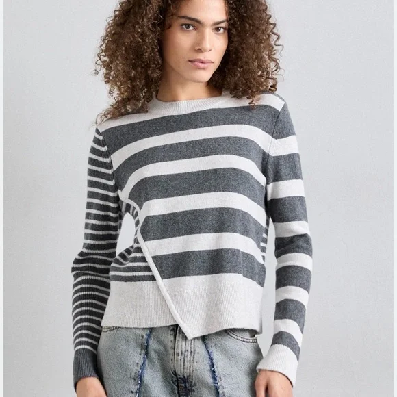 Baum und pferdgarten horizontal strip grey wool crew neck sweater size M - Picture 4 of 6